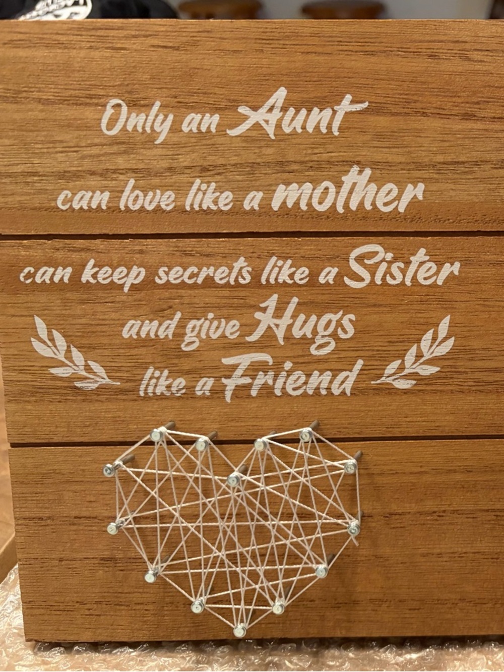 Rustic Brown Wall Plaque with White Script and Heart String Art